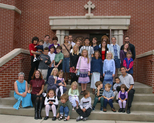 Church School gathers on stairs for a picture