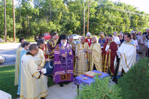 Bishop Job leads service to bless the belltower.